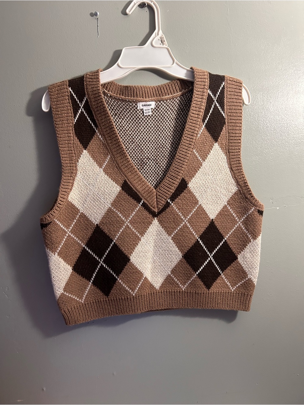 Garage Brown and Cream Argyle V-Neck Sweater Vest